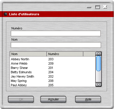 IP Office : Démarrer 4 Fenêtre Liste des utilisateurs Le champ Nom \ Poste de l'utilisateur de la fenêtre Connexion peut être renseigné en sélectionnant les informations dans une liste.