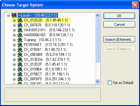 La barre d état de TwinCAT System Manager est désormais de couleur rouge et le nom du système distant apparaît.