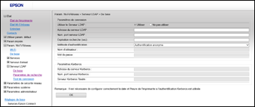 Paramètres du serveur LDAP Paramètres de recherche du serveur LDAP Vérification de la connexion au serveur LDAP Messages du rapport de connexion au serveur LDAP Sujet parent: Utilisation de votre