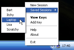 serveur que vous voulez en cliquant droit sur l'icône puis en sélectionnant "Saved Sessions" : On ne vous demandera plus votre clé.