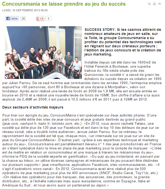 Media : Direct Matin Bordeaux 7 Date : 16 septembre 2013 Titre : ConcoursMania se