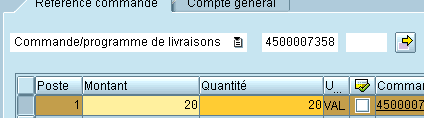 Cas 2 AVOIR PARTIEL 2/2 COMMANDE EN QUANTITE = PC Modifier la quantité dans la colonne «Quantité». Modifier le montant dans la colonne «Montant».