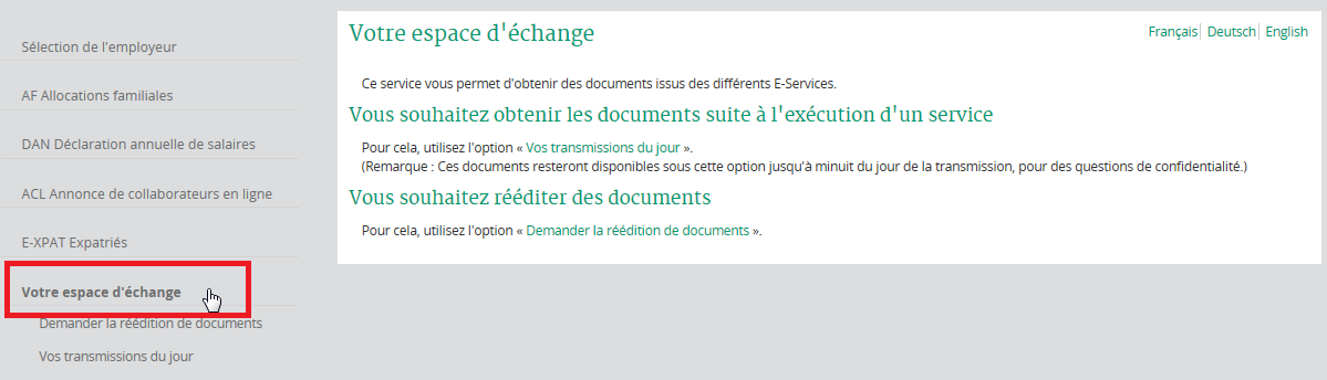 4. Documents produits par les différents e-services / Espace d échange Chaque e-service produit des documents.