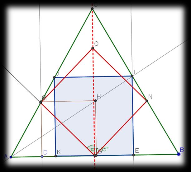 Ensuite dans le triangle équilatéral, on a construit les carrés obtenus précédemment.