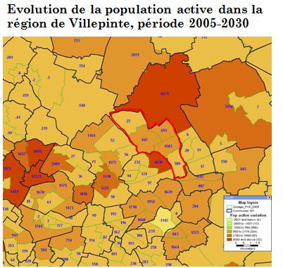 Ainsi, une forte augmentation du nombre d emploi d environ 70 % est prévue d ici à 2030. Celle-ci étant essentiellement localisée dans la partie nord de Villepinte.