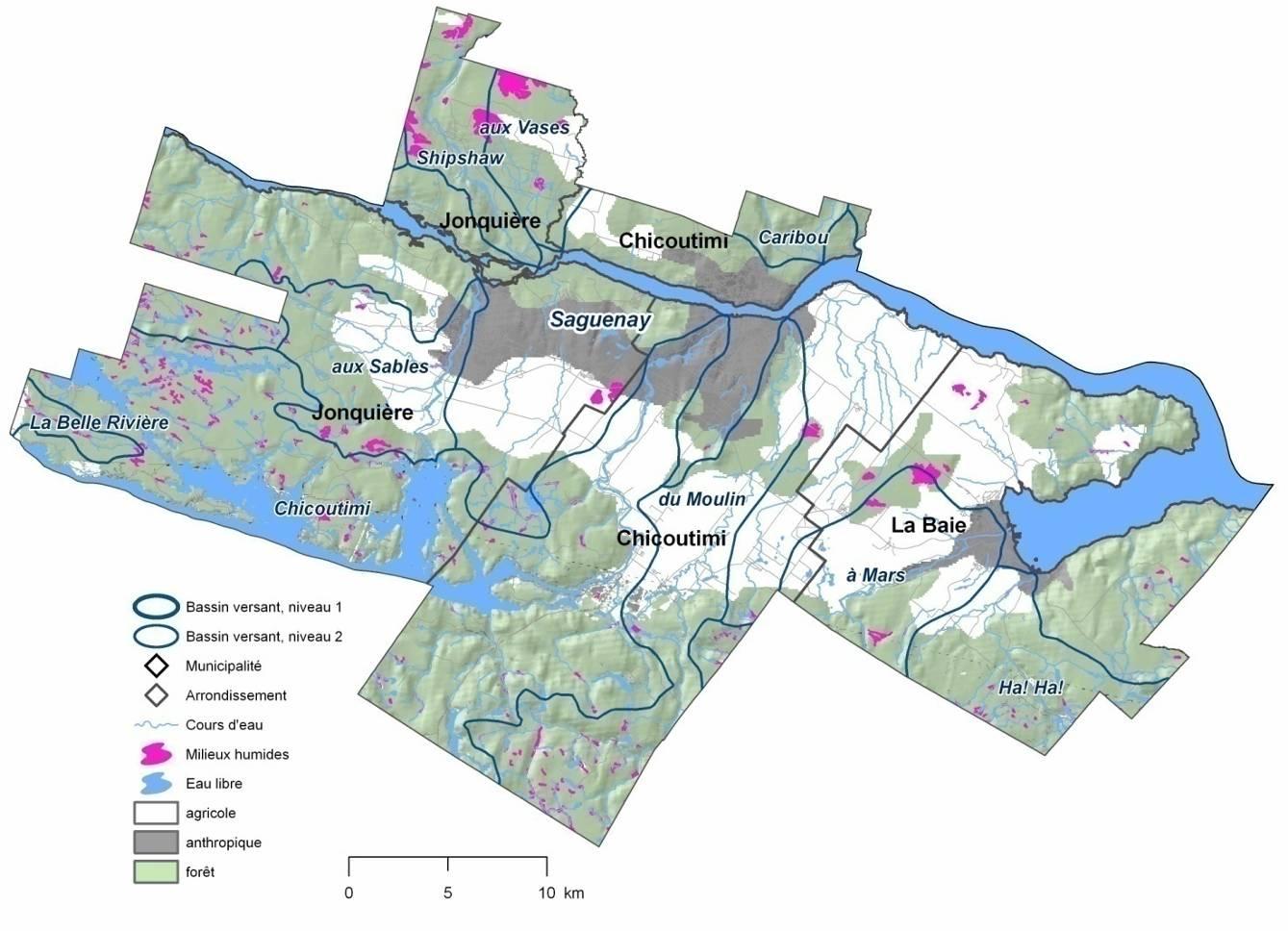 Ville-Saguenay Saguenay Caractéristiques : - Grand ensemble situé dans les bassesterres du Lac-Saint-Jean et de la rivière Saguenay; territoire représentant 1,2 % de la région administrative, mais