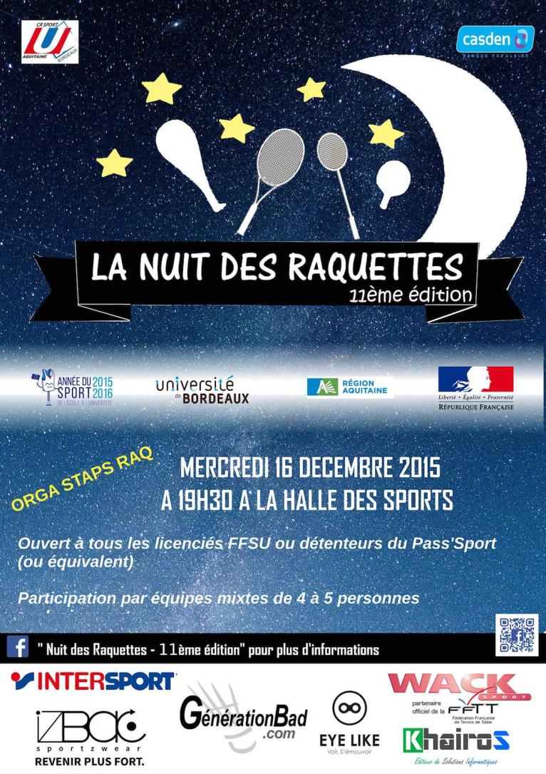 Nuit des raquettes 2015 Mercredi 16 Décembre : 19h30 Halle des sports C est parti pour la 11ème édition de la Nuit des Raquettes.