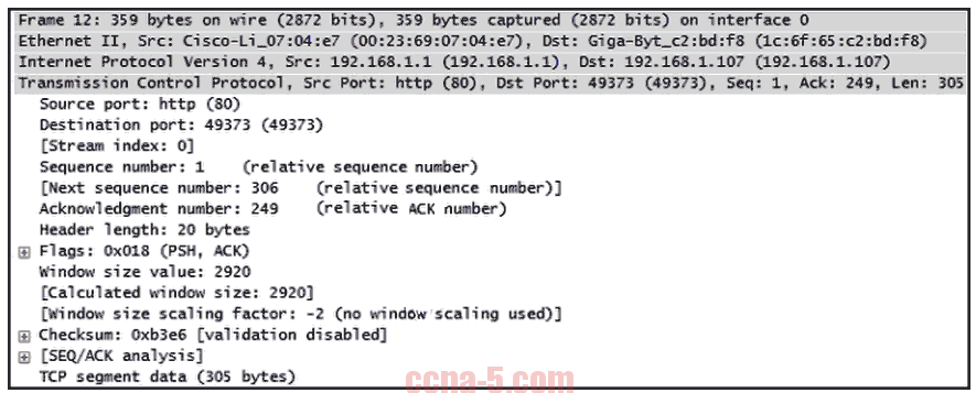 27. Question Se reporter à l image.un segment TCP provenant d un serveur a été capturé par Wireshark, qui est en cours d exécution sur un hôte.