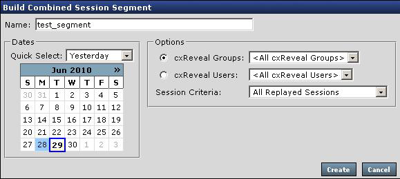 Créer un segment combiné Dans la boîte de dialogue Créer un segment combiné, ous pouez spécifier les données de segment en fonction de la date, des utilisateurs ou des groupes et les critères de