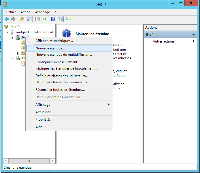 Configuration DHCP Outils -> DHCP Ajouter