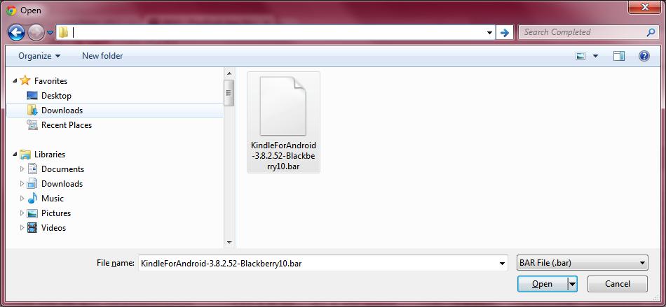 Accédez à l emplacement de téléchargement du fichier KindleForAndroid- 3.8.2.52-Blackberry10.bar à l étape 1.