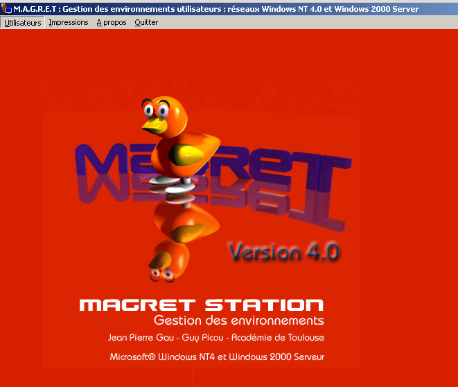 1 - Installation des outils sur le serveur : Magret Station est installé en même temp que Magret Serveur. Magret Station différencie les environnements Win9x et Windows NT 4 (serveur ou station). 1.