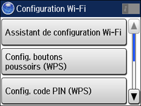 1. Appuyez sur le bouton d'accueil, si nécessaire. 2. Appuyez sur. 3. Sélectionnez Config Wi-Fi. L'écran suivant s'affiche : 4.