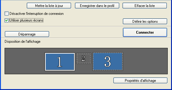 Utilisation de la fonction d'affichage sur écrans multiples 32 B Cliquez sur "Connecter". L'image affectée à chaque projecteur est projetée.