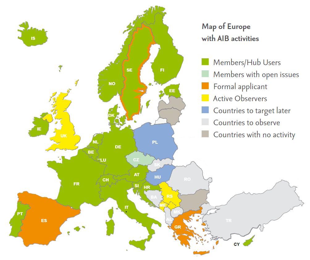Figure 2: Membres de la plate-forme AIB. En vert, les pays complètement rattachés à la plate-forme. (Source: AIB Newsletter 23) Dans l UE, les garanties d origine sont réglementées à l art.