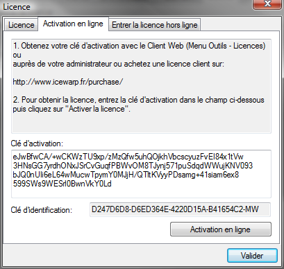 Serveur IceWarp - guide Outlook Sync 21 Installer la licence Pour cela, vous avez besoin d'une clé d'activation.