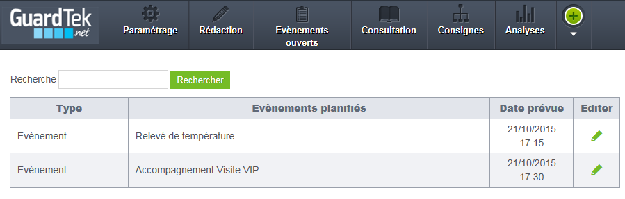 6. Consulter les évènements planifiés Cliquer sur le module EVENEMENTS OUVERTS, puis Evènements planifiés Cliquer sur l icône «Editer» pour compléter votre rapport Un