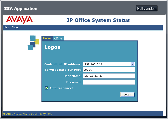 Menus de configuration : Surveillance Pour exécuter IP Office System Status en plein écran Le bouton Plein écran permet de démarrer IP Office System Status dans une fenêtre de navigateur séparée.