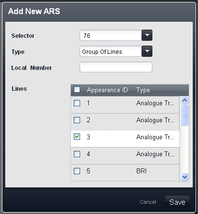 Nouvel ARS Pour accéder à ce menu, cliquez sur Gestion des appels sortants dans la barre de menu, sélectionnez Sélection de route alternative puis Nouvel ARS.