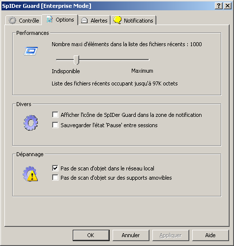 Chapitre 9. SpIDer Guard 108 3. Cliquez sur le bouton OK. Ainsi, lors des démarrages ultérieurs de Windows, le programme ne sera pas lancé automatiquement.