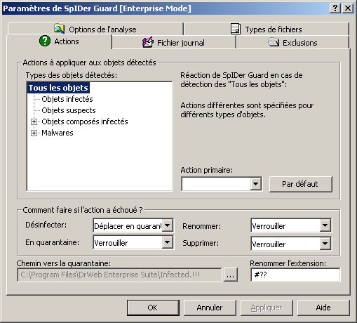 Chapitre 9. SpIDer Guard 95 9.2.1.3. Onglet Actions 