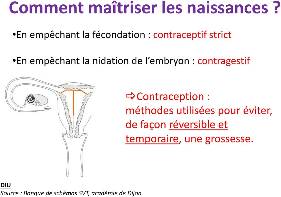 nidation de l embryon : contragestif Contraception : méthodes utilisées