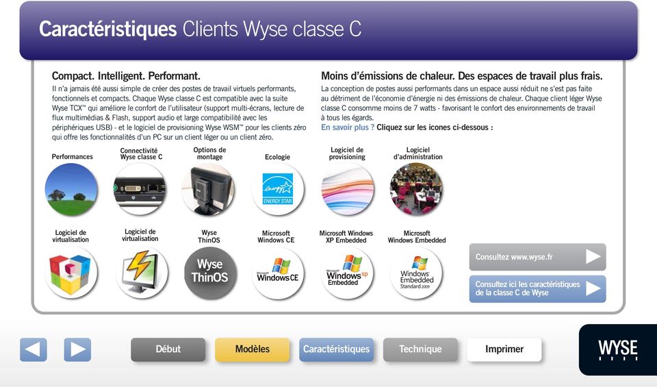 avec les périphériques USB) - et le logiciel de provisioning Wyse WSM pour les clients zéro qui offre les fonctionnalités d un PC sur un client léger ou un client zéro.