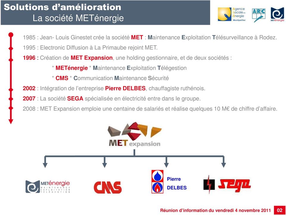 1996 : Création de MET Expansion, une holding gestionnaire, et de deux sociétés : * METénergie * Maintenance Exploitation Télégestion * CMS *
