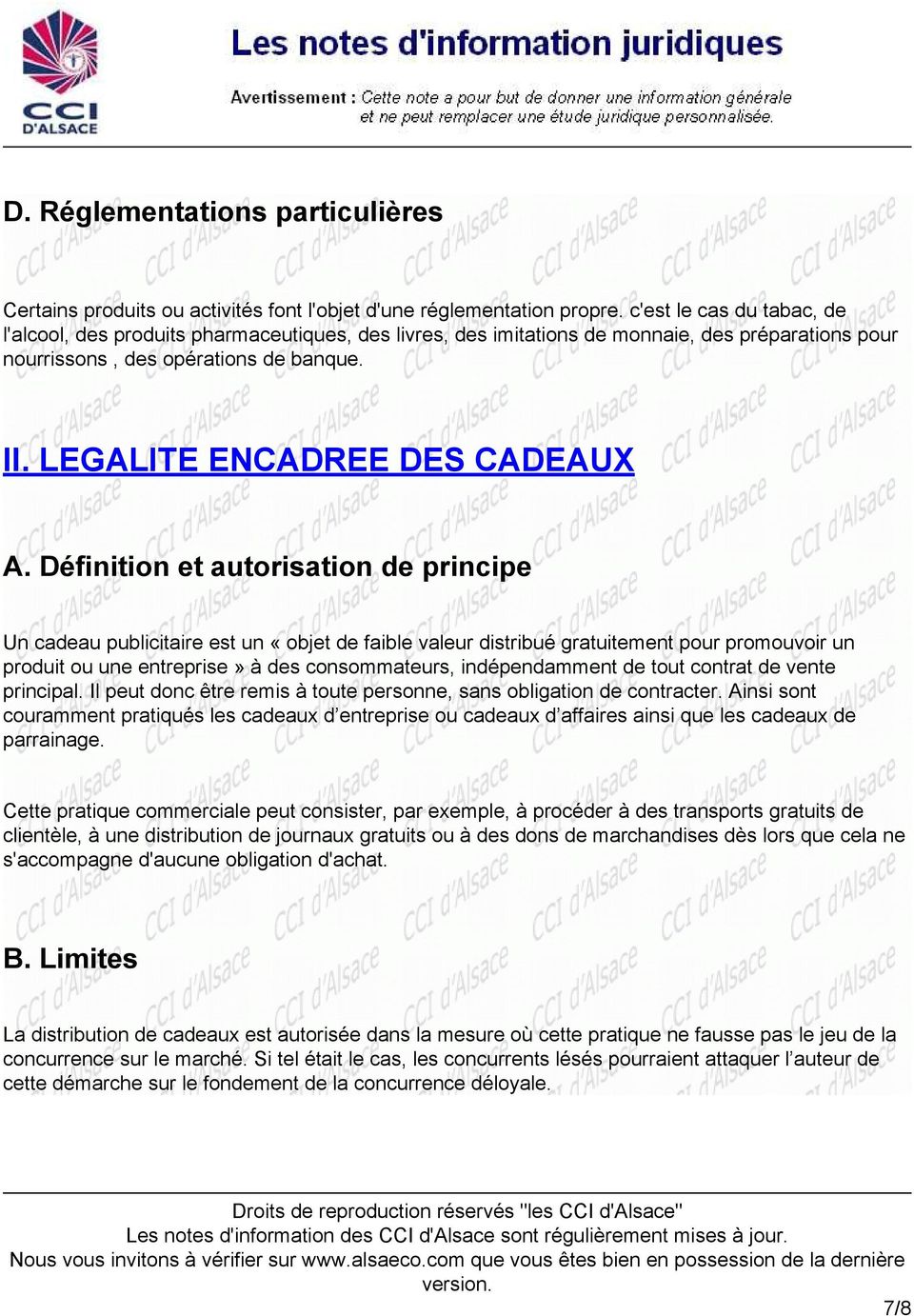 LEGALITE ENCADREE DES CADEAUX A.