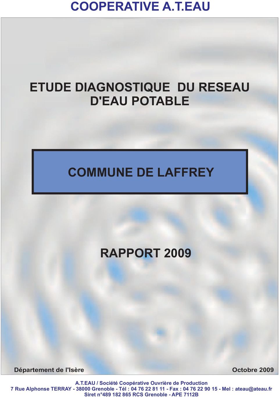 EAU ETUDE DIAGNOSTIQUE DU RESEAU D'EAU POTABLE COMMUNE DE LAFFREY RAPPORT 2009