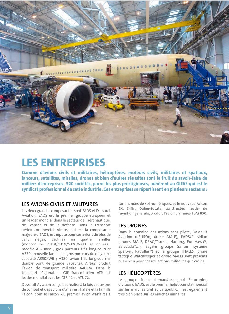Ces entreprises se répartissent en plusieurs secteurs : LES AVIONS CIVILS ET MILITAIRES Les deux grandes composantes sont EADS et Dassault Aviation.