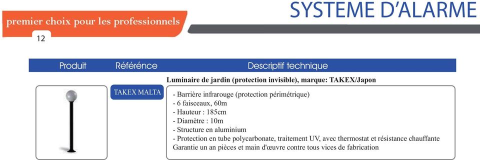 - Structure en aluminium - Protection en tube polycarbonate, traitement UV, avec thermostat