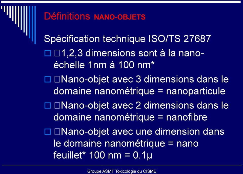= nanoparticule Nano-objet avec 2 dimensions dans le domaine nanométrique = nanofibre