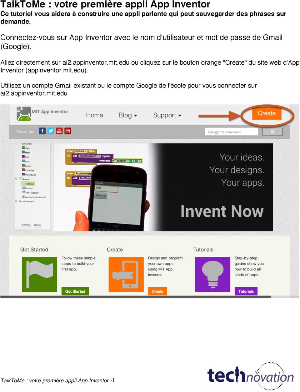 appinventor.mit.edu ou cliquez sur le bouton orange "Create" du site web d'app Inventor (appinventor.mit.edu).