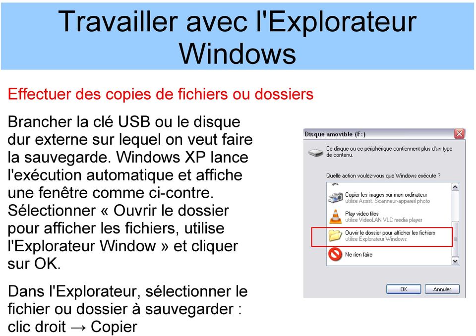 Windows XP lance l'exécution automatique et affiche une fenêtre comme ci-contre.