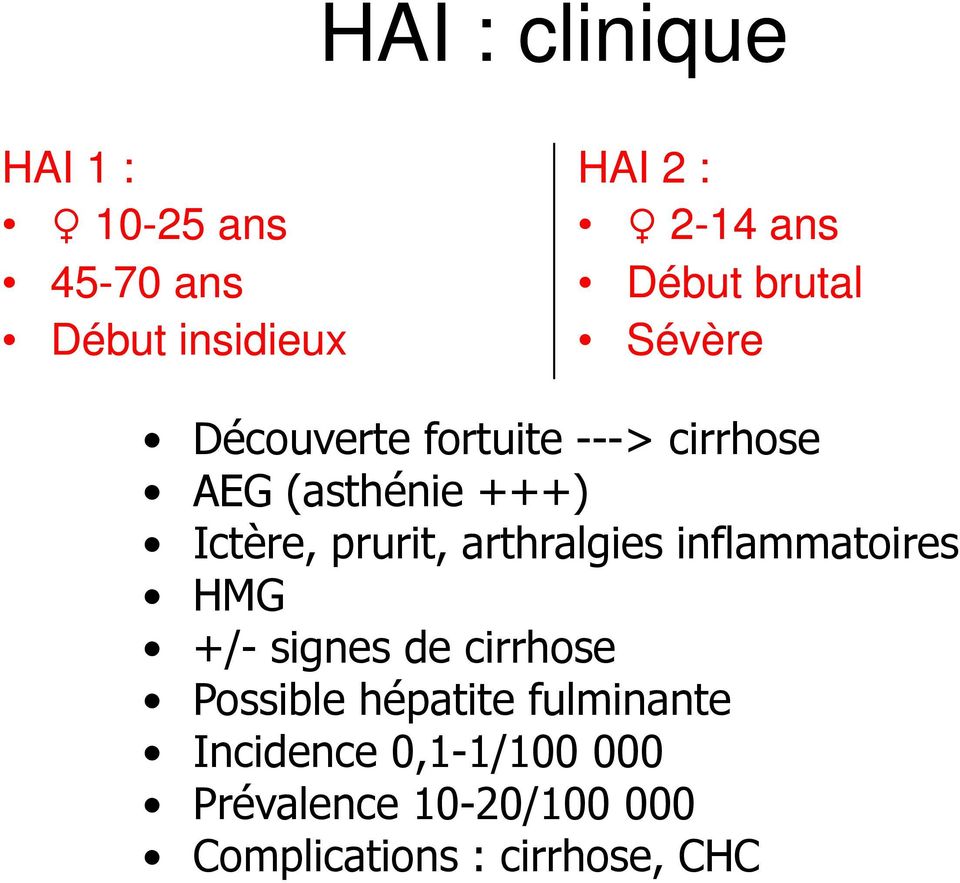 prurit, arthralgies inflammatoires HMG +/- signes de cirrhose Possible hépatite