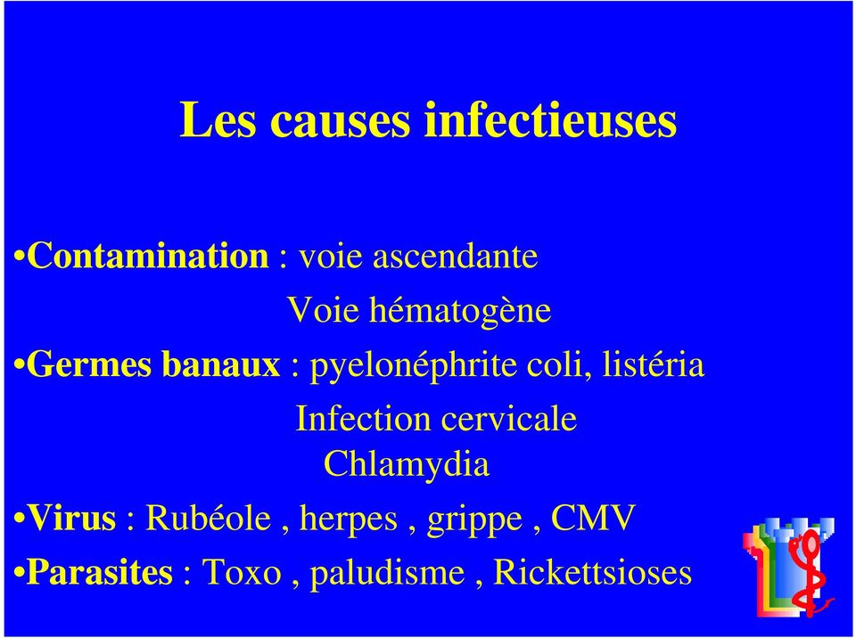 listéria Infection cervicale Chlamydia Virus : Rubéole,