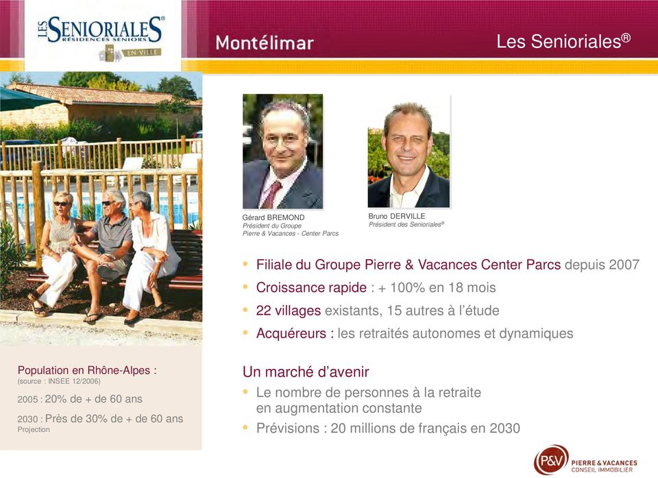 : les retraités autonomes et dynamiques Population en Rhône-Alpes : (source : INSEE 12/2006) 2005 : 20% de + de 60 ans 2030 : Près de 30% de