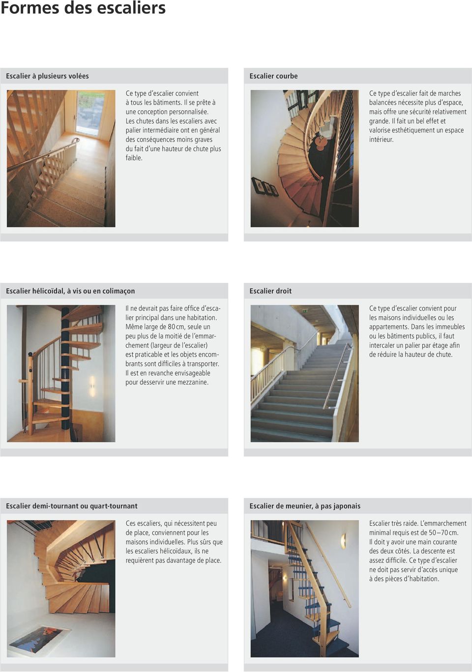 Ce type d escalier fait de marches balancées nécessite plus d espace, mais offre une sécurité relativement grande. Il fait un bel effet et valorise esthétiquement un espace intérieur.