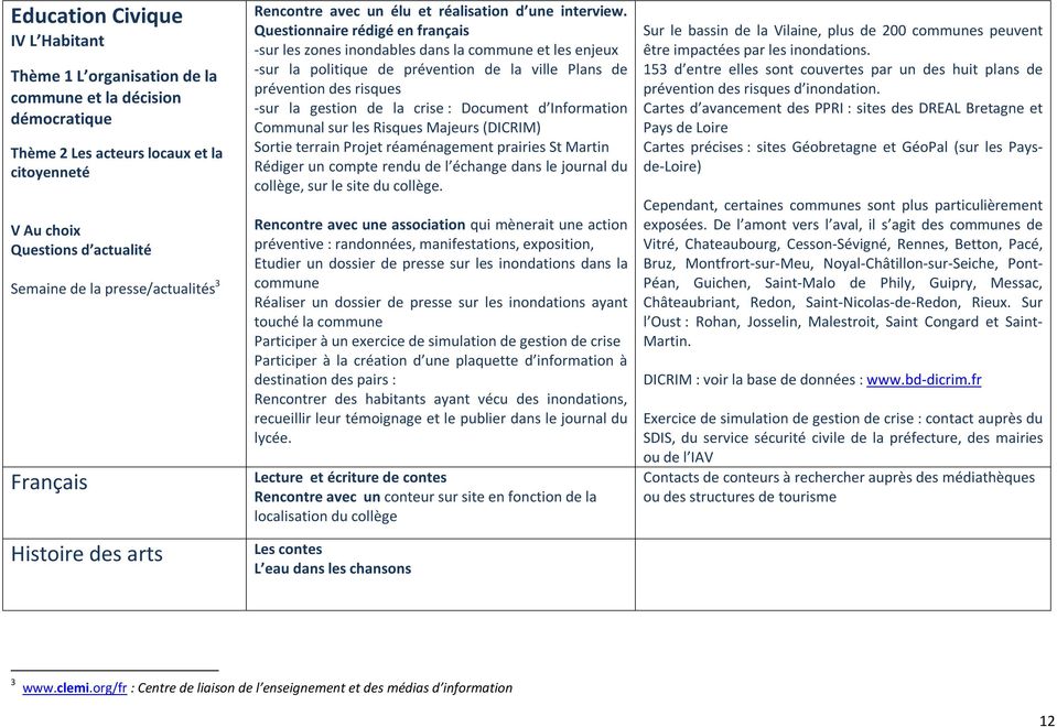 Questionnaire rédigé en français -sur les zones inondables dans la commune et les enjeux -sur la politique de prévention de la ville Plans de prévention des risques -sur la gestion de la crise :