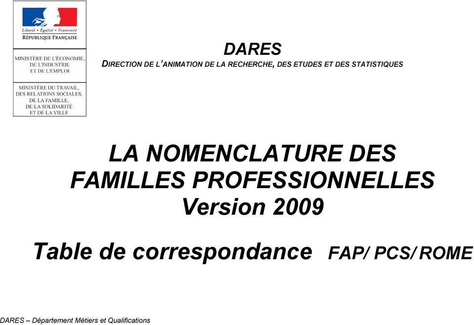 FAMILLES PROFESSIONNELLES Version 2009 Table de