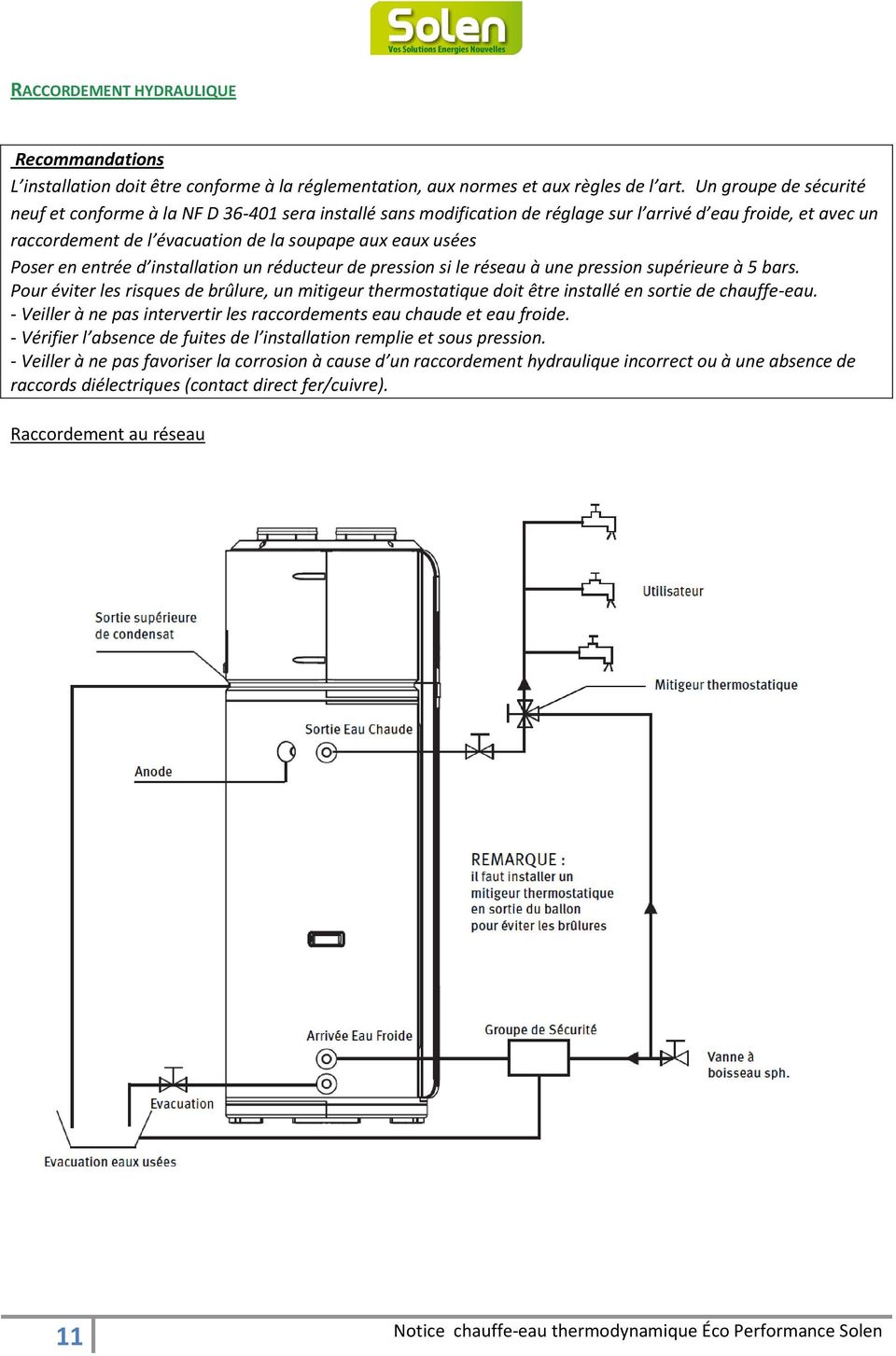 Poser en entrée d installation un réducteur de pression si le réseau à une pression supérieure à 5 bars.