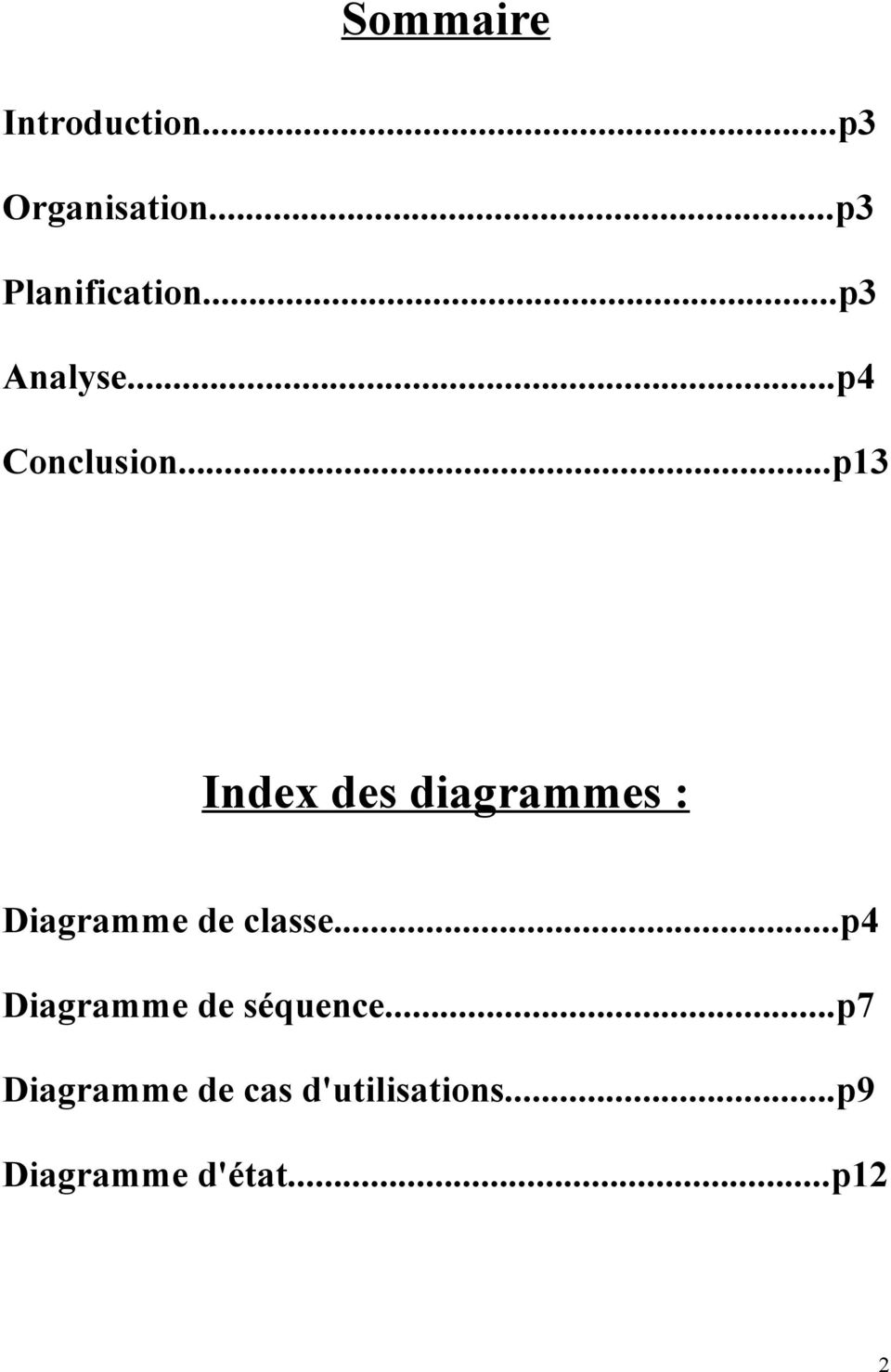 ..p13 Index des diagrammes : Diagramme de classe.