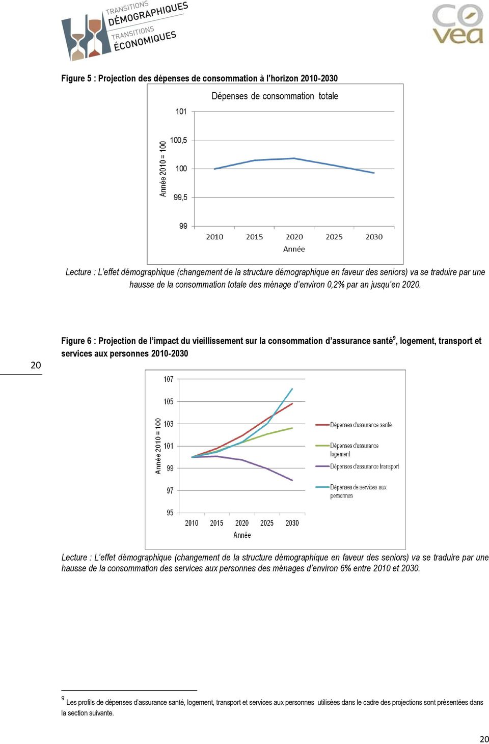 20 Figure 6 : Projection de l impact du vieillissement sur la consommation d assurance santé 9, logement, transport et services aux personnes 2010-2030 Lecture : L effet démographique (changement de