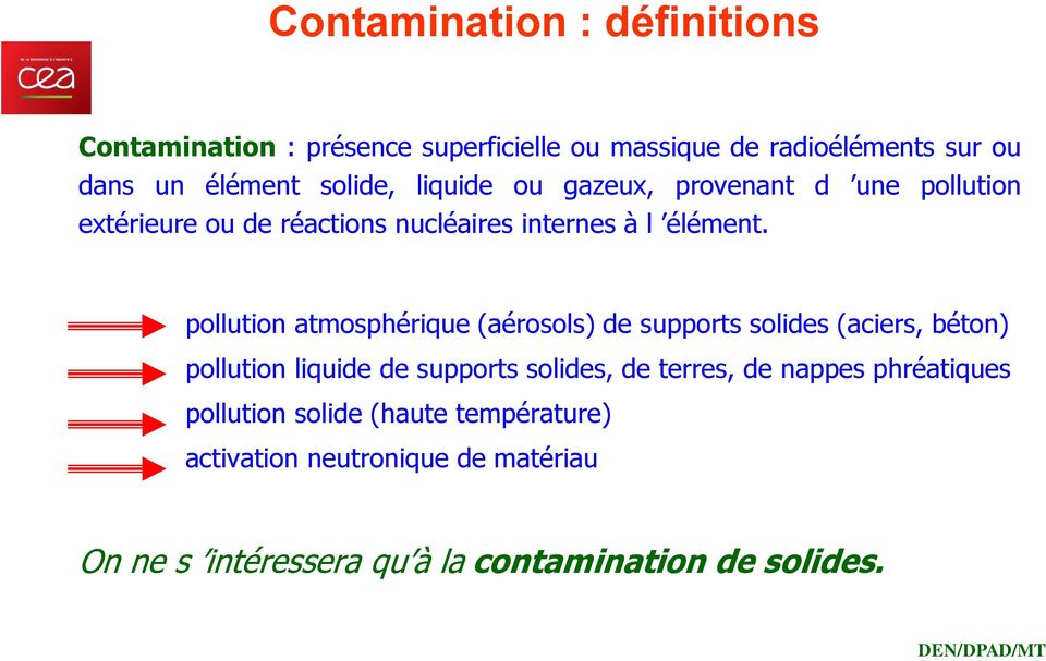 pollution atmosphérique (aérosols) de supports solides (aciers, béton) pollution liquide de supports solides, de terres, de