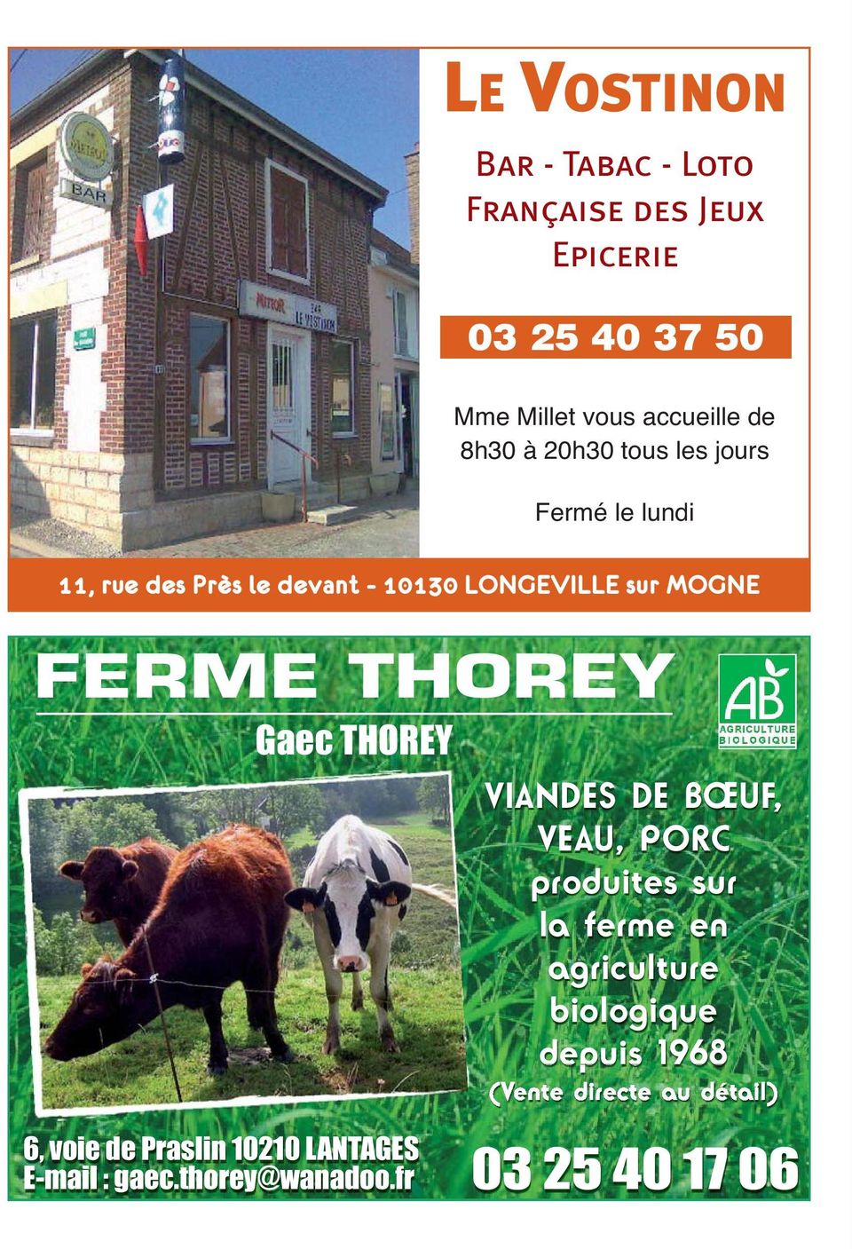 THOREY Gaec THOREY VIANDES DE BŒUF, VEAU, PORC produites sur la ferme en agriculture biologique depuis