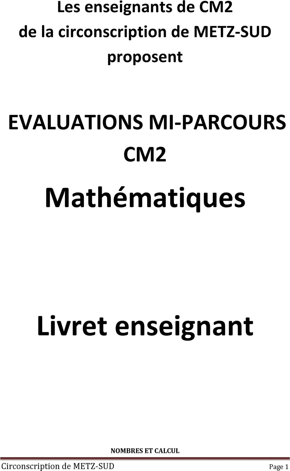 MI-PARCOURS CM2 Mathématiques Livret