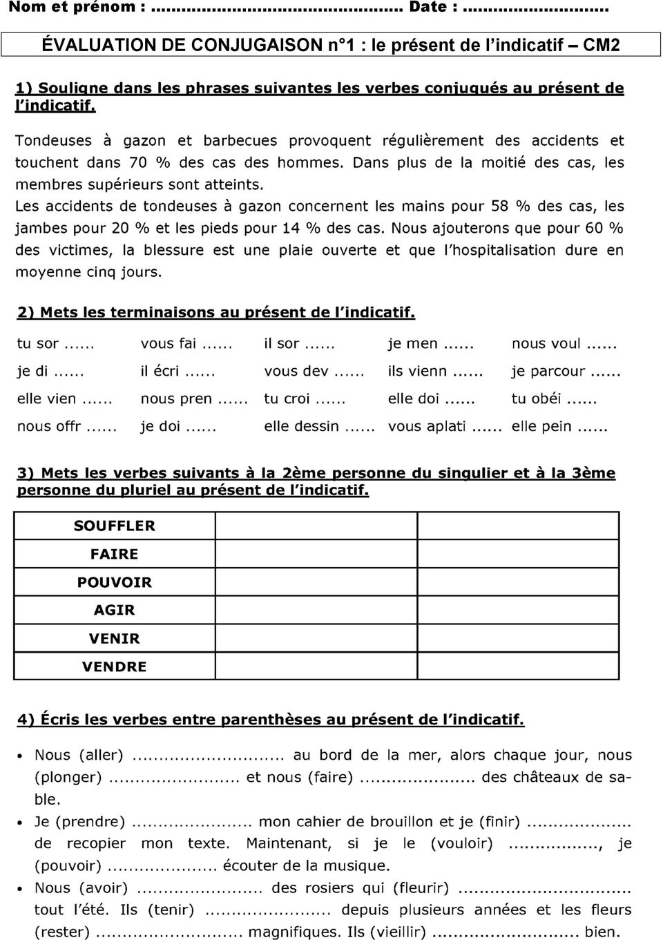 Evaluation De Conjugaison N 1 Le Present De L Indicatif Conjugue Etre Ou Avoir 10 Pdf Free Download