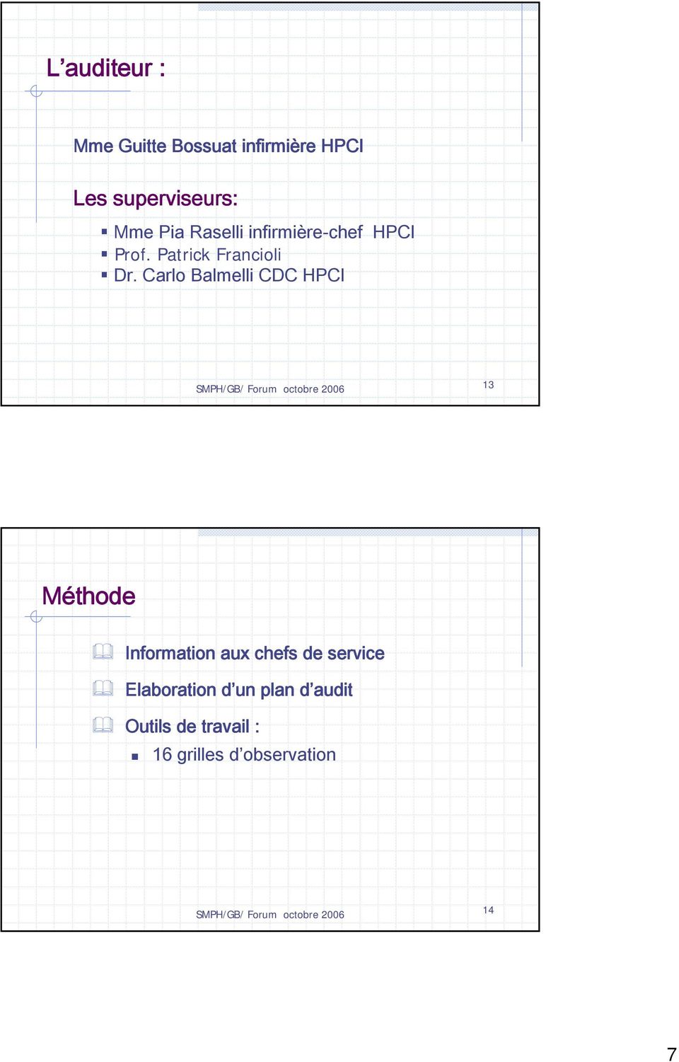 Carlo Balmelli CDC HPCI 13 Méthode Information aux chefs de service