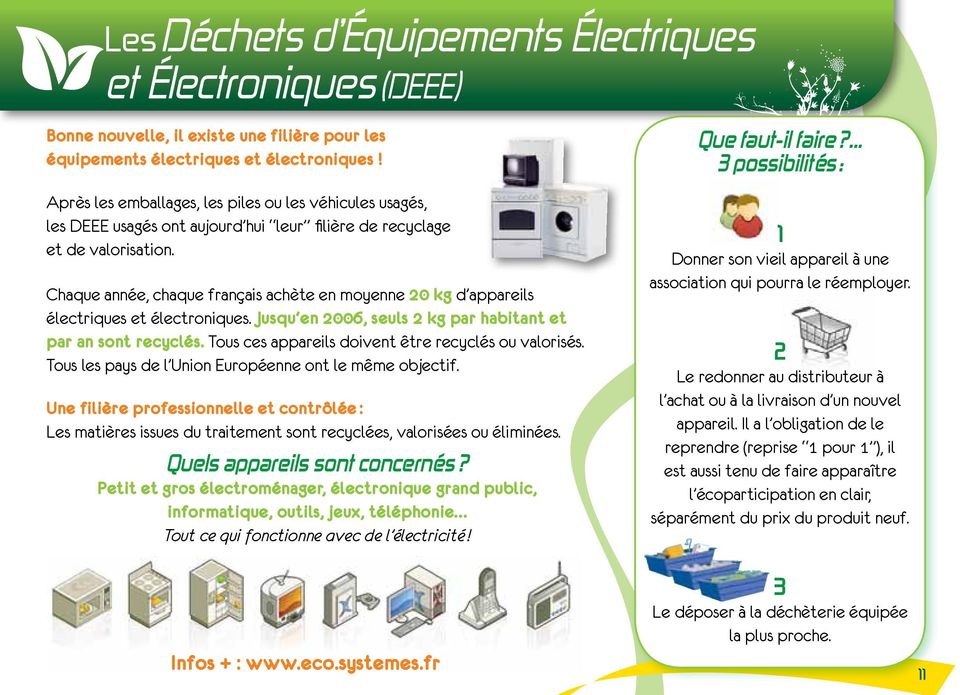 Chaque année, chaque français achète en moyenne 20 kg d appareils électriques et électroniques. Jusqu en 2006, seuls 2 kg par habitant et par an sont recyclés.
